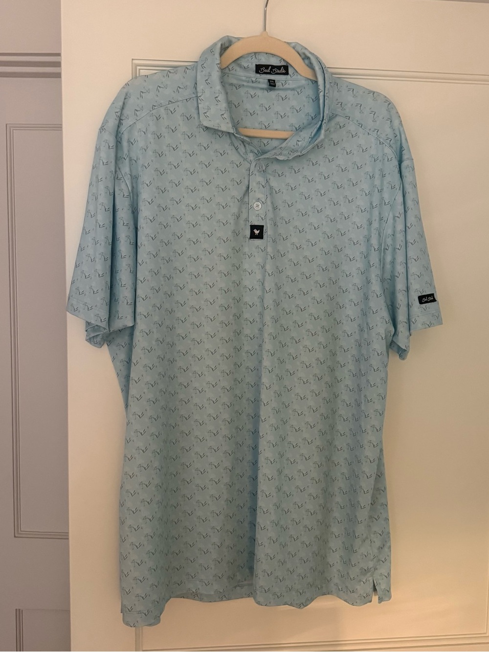 Bad Birdie La Mingas Polo Men’s 2XL Blue Flamingo Golf Performance Stretch Shirt